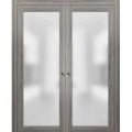 Sliding French Double Pocket Doors | Planum 2102 White Silk with Frosted Glass | Kit Trims Rail Hardware | Solid Wood Interior Bedroom Sturdy Doors Ginger Ash