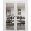 Sliding Double Pocket Door Clear Glass | Lucia 2166 Matte Black | Kit Trims Rail Hardware | Solid Wood Interior Bedroom Bathroom Closet Sturdy Doors-48" x 96" (2* 24x96) White