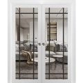 Sliding Double Pocket Door Clear Glass | Lucia 2266 White Silk and Aluminum Strips | Kit Trims Rail Hardware | Solid Wood Interior Bedroom Bathroom Closet Sturdy Doors-36" x 84" (2* 18x84) White