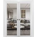 Sliding Double Pocket Door | Lucia 2666 White Silk with Clear Glass and Aluminum Strips | Kit Trims Rail Hardware | Solid Wood Interior Bedroom Bathroom Closet Sturdy Doors White