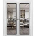 Sliding Double Pocket Door Clear Glass | Lucia 2466 Matte Black and Aluminum Strips | Kit Trims Rail Hardware | Solid Wood Interior Bedroom Bathroom Closet Sturdy Doors-36" x 84" (2* 18x84) White