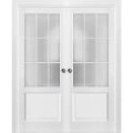 Sliding French Double Pocket Doors | Felicia 3309 White Silk with Frosted Glass | Kit Trims Rail Hardware | Solid Wood Interior Bedroom Sturdy Doors-56" x 84" (2* 28x84) White