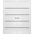Modern Double Pocket Doors | Planum 0015 Matte Grey and Aluminum Strips | Kit Trims Rail Hardware | Solid Wood Interior Bedroom Sliding Closet Sturdy Door-36" x 96" (2* 18x96) White