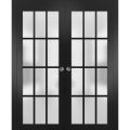 Sliding French Double Pocket Doors Frosted Glass 12 Lites | Felicia 3312 Matte Black | Kit Trims Rail Hardware | Solid Wood Interior Bedroom Sturdy Doors -48" x 96" (2* 24x96) Black Matte