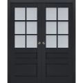 Sliding French Double Pocket Doors | Veregio 7339 Matte Grey with Frosted Glass | Kit Trims Rail Hardware | Solid Wood Interior Bedroom Sturdy Doors Antracite
