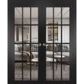 Sliding French Double Pocket Doors | Felicia 3355 Matte Black with Clear Glass | Kit Trims Rail Hardware | Solid Wood Interior Bedroom Sturdy Doors-56" x 96" (2* 28x96) Black Matte