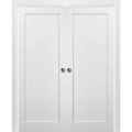 French Double Pocket Doors | Quadro 4111 Matte Black | Kit Trims Rail Hardware | Solid Wood Interior Pantry Kitchen Bedroom Sliding Closet Sturdy Door White