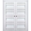 Sliding French Double Pocket Doors | Veregio 7455 Antracite with Frosted Glass | Kit Trims Rail Hardware | Solid Wood Interior Bedroom Sturdy Doors White