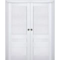 Sliding French Double Pocket Doors | Veregio 7411 Oliva | Kit Trims Rail Hardware | Solid Wood Interior Bedroom Sturdy Doors White