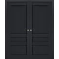 Sliding French Double Pocket Doors | Veregio 7411 Oliva | Kit Trims Rail Hardware | Solid Wood Interior Bedroom Sturdy Doors Antracite