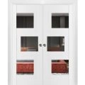Sliding French Double Pocket Doors 84 x 80 inches Opaque Glass / Sete 6999 White Silk with Mirror / Kit Rail Hardware / MDF Interior Bedroom Modern Doors White