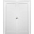 French Double Pocket Doors 48 x 84 with Frames | Quadro 4115 White Silk | Kit Trims Rail Hardware | Solid Wood Interior Pantry Kitchen Bedroom Sliding Closet Sturdy Door White