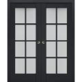 Sliding French Double Pocket Doors | Veregio 7412 Aquamarine with Frosted Glass | Kit Trims Rail Hardware | Solid Wood Interior Bedroom Sturdy Doors Antracite