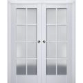 Sliding French Double Pocket Doors | Veregio 7412 Aquamarine with Frosted Glass | Kit Trims Rail Hardware | Solid Wood Interior Bedroom Sturdy Doors White
