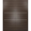 Sliding Double Pocket Door with Frames | Planum 0110 Chocolate Ash and Aluminum Strips | Kit Trims Rail Hardware | Solid Wood Interior Bedroom Bathroom Closet Sturdy Doors Chocolate Ash