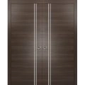 Sliding Double Pocket Door with Frames | Planum 0310 Black Matte and Aluminum Strips | Kit Trims Rail Hardware | Solid Wood Interior Bedroom Bathroom Closet Sturdy Doors -36" x 96" (2* 18x96) Chocolate Ash