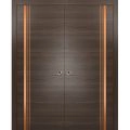 Sliding Double Pocket Door with Frames | Planum 1010 Chocolate Ash and Aluminum Strips | Kit Trims Rail Hardware | Solid Wood Interior Bedroom Bathroom Closet Sturdy Doors -60" x 80" (2* 30x80) Chocolate Ash
