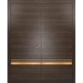 Sliding Double Pocket Door with Frames | Planum 2010 Black Matte and Aluminum Strips | Kit Trims Rail Hardware | Solid Wood Interior Bedroom Bathroom Closet Sturdy Doors -84" x 84" (2* 42x84) Chocolate Ash
