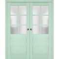 Sliding French Double Pocket Doors | Veregio 7339 Matte Grey with Frosted Glass | Kit Trims Rail Hardware | Solid Wood Interior Bedroom Sturdy Doors Oliva
