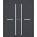 Sliding French Double Pocket Doors with Frosted Glass | Veregio 7288 Matte Grey | Kit Trims Rail Hardware | Solid Wood Interior Bedroom Sturdy Doors-36" x 96" (2* 18x96) Antracite