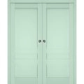 Sliding French Double Pocket Doors | Veregio 7411 Oliva | Kit Trims Rail Hardware | Solid Wood Interior Bedroom Sturdy Doors Oliva