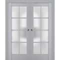 Sliding French Double Pocket Doors | Veregio 7412 Aquamarine with Frosted Glass | Kit Trims Rail Hardware | Solid Wood Interior Bedroom Sturdy Doors Matte Grey