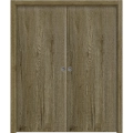 Sliding French Double Pocket Doors 36 x 80 inches | BASIC 3001 Antique Oak | Kit Rail Hardware | Solid Wood Interior Bedroom Modern Doors Antique Oak