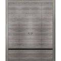 Sliding Closet Double Bi-fold Doors | Planum 0012 Walnut and Aluminum Strips | Sturdy Tracks Moldings Trims Hardware Set | Wood Solid Bedroom Wardrobe Doors Ginger Ash
