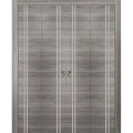 Sliding Closet Double Bi-fold Doors | Planum 0310 Ginger Ash and Aluminum Strips | Sturdy Tracks Moldings Trims Hardware Set | Wood Solid Bedroom Wardrobe Doors Ginger Ash