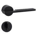 Door Euro Handle TORONTO for Magnetic Lock, Graphite and Brown Leather, Passage Black Matte