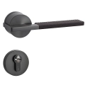 Door Euro Handle TORONTO for Magnetic Lock, Graphite and Brown Leather, Passage Graphite-Brown