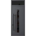 Front Exterior Prehung Steel Door / Ronex 0130 Grey 96" / Transom Window Sidelite / Entry Metal Modern Painted W36" x H96+16" Right hand Inswing Gray