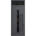 Front Exterior Prehung Steel Door / Ronex 0130 Grey 96" / Transom Window Sidelite / Entry Metal Modern Painted W36" x H96+16" Left hand Inswing Gray