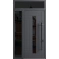 Front Exterior Prehung Steel Door / Ronex 0130 Grey 96" / Sidelight and Transom Window Sidelite / Entry Metal Modern Painted W36+12" x H96+16" Left hand Inswing Gray