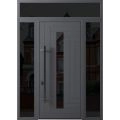 Front Exterior Prehung Steel Door / Ronex 0130 Grey 96" / 2 Sidelight and Transom Window Sidelite / Entry Metal Modern Painted W16+36+16" x H96+16" Right hand Inswing Gray