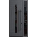 Front Exterior Prehung Steel Door / Ronex 0130 Grey 96" / Sidelight Exterior Window Sidelite / Entry Metal Modern Painted W36+12" x H96" Left hand Inswing Gray