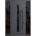 Front Exterior Prehung Steel Door / Ronex 0130 Grey 96" / 2 Sidelight Exterior Windows Sidelites/ Entry Metal Modern Painted W14+36+14" x H96" Left hand Inswing Gray