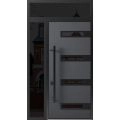 Front Exterior Prehung Steel Door / Ronex 0131 Grey 96" / Sidelight and Transom Window Sidelite / Entry Metal Modern Painted W36+14" x H96+16" Right hand Inswing Gray