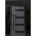Front Exterior Prehung Steel Door / Ronex 0131 Grey 96" / 2 Sidelight and Transom Window Sidelite / Entry Metal Modern Painted W16+36+16" x H96+16" Right hand Inswing Gray