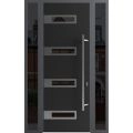 Front Exterior Prehung Steel Door / Ronex 0131 Black Enamel 96" / 2 Sidelight Exterior Windows Sidelites/ Stainless Inserts Entry Metal Modern Painted W12+36+12" x H96" Left hand Inswing Black