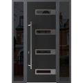 Front Exterior Prehung Steel Door / Ronex 0131 Grey 96" / 2 Sidelight Exterior Windows Sidelites/ Entry Metal Modern Painted W14+36+14" x H96" Right hand Inswing Black