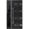 Front Exterior Prehung Steel Door / Ronex 0131 Black Enamel 96" / Sidelight Exterior Window Sidelite / Stainless Inserts Entry Metal Modern Painted W36+12" x H96" Right hand Inswing Black