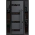 Front Exterior Prehung Steel Door / Ronex 0131 Grey 96" / 2 Sidelight Exterior Windows Sidelites/ Entry Metal Modern Painted W16+36+16" x H96" Left hand Inswing Gray