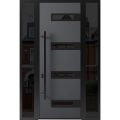 Front Exterior Prehung Steel Door / Ronex 0131 Grey 96" / 2 Sidelight Exterior Windows Sidelites/ Entry Metal Modern Painted W16+36+16" x H96" Right hand Inswing Gray