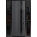 Front Exterior Prehung Steel Door / Ronex 0144 Grey 96" / 2 Sidelight Exterior Windows Sidelites/ Entry Metal Modern Painted W14+36+14" x H96" Left hand Inswing Gray