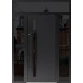 Front Exterior Prehung Steel Door / Dekton 0163 Ardesia Nero 96”/ 2 Side and Top Exterior Window Sidelite / Entry Metal Modern Painted W12+36+12" x H96+16" Right hand Inswing Ardesia Nero