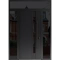 Front Exterior Prehung Steel Door / Dekton 0163 Venezia Noce / 2 Side and Top Exterior Window Sidelite / Entry Metal Modern Painted W16+36+16" x H80+16" Left hand Inswing Ardesia Nero