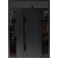 Front Exterior Prehung Steel Door / Dekton 0163 Venezia Noce / 2 Side and Top Exterior Window Sidelite / Entry Metal Modern Painted W16+36+16" x H80+16" Right hand Inswing Ardesia Nero