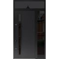 Front Exterior Prehung Steel Door / Dekton 0163 Ardesia Nero 96”/ Side and Top Exterior Window Sidelite / Entry Metal Modern Painted W36+14" x H96+16" Right hand Inswing Ardesia Nero