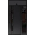 Front Exterior Prehung Steel Door / Dekton 0163 Venezia Noce / Side and Top Exterior Window Sidelite / Entry Metal Modern Painted W36+14" x H80+16" Right hand Inswing Ardesia Nero